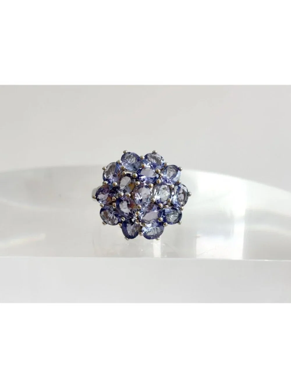 Tanzanite Gemstone Cluster Blooming Floral Sterling Silver 925 Vintage Ring sz 8